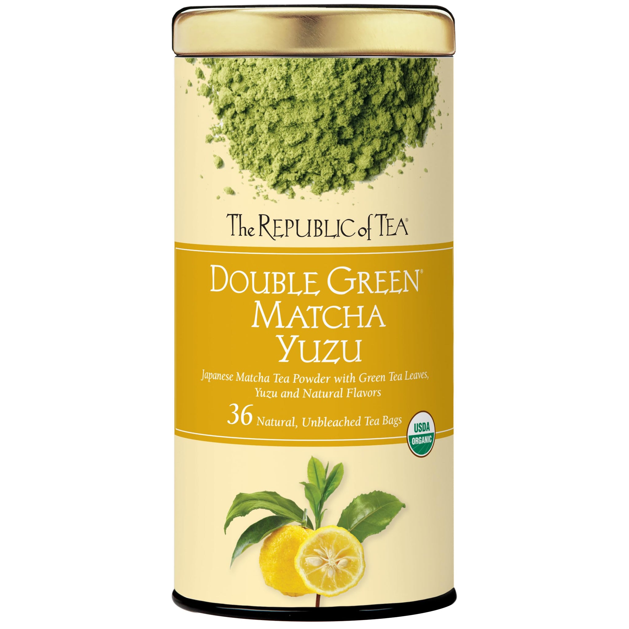 The Republic of Tea Organic Double Green Matcha Yuzu, Individual Tea Bags with Japanese Matcha Tea Powder and Green Tea Leaves Blend, Natural