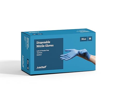 Blue Nitrile Gloves Medium, 100 Gloves Disposable Latex Free Powder Free - Food Safe Gloves, Cooking, Cleaning, Beauty Salon, Home and Industrial