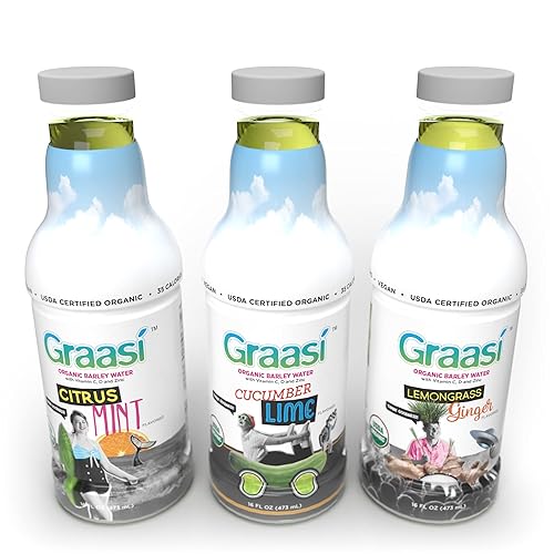 Graasi Organic Barley Grass Water | Hydration Drink with Vitamin C, D, Zinc | USDA Organic, Non-GMO, Vegan | Low-Calorie Wellness Beverage | Sample |