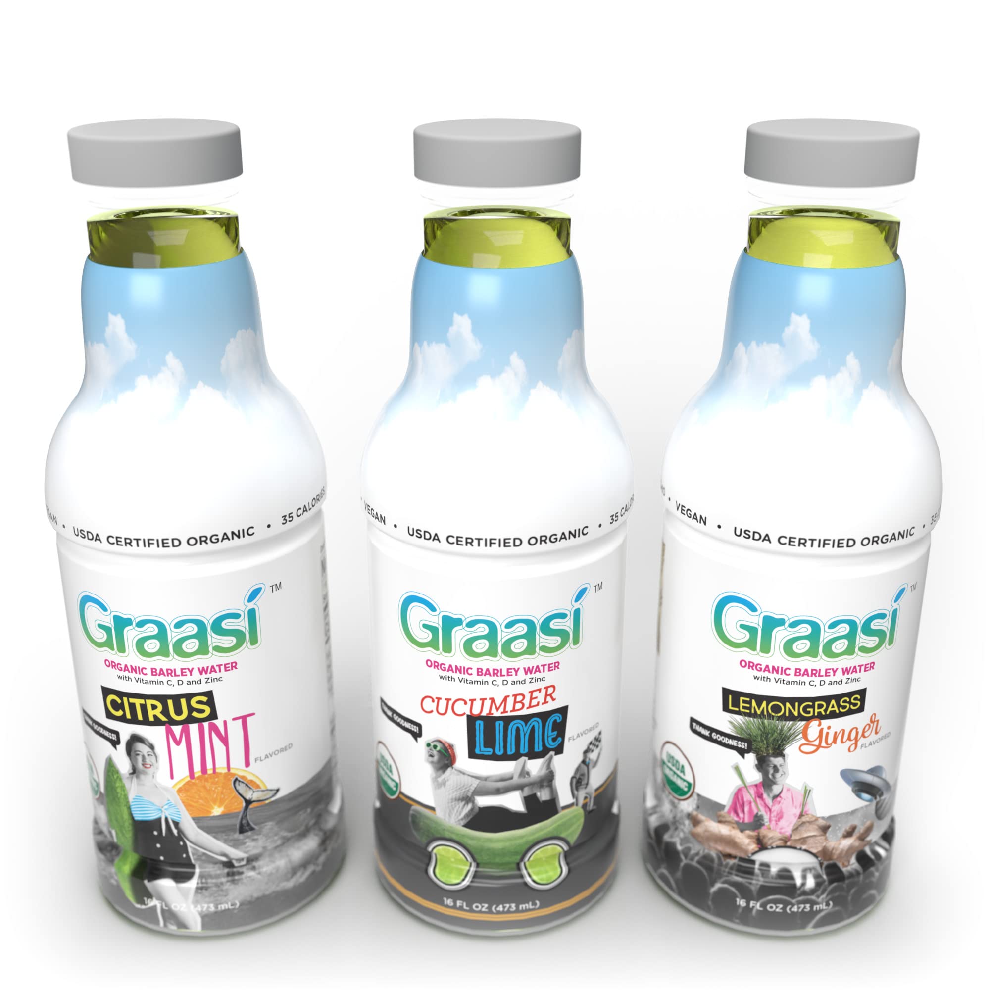 Graasi Organic Barley Grass Water | Hydration Drink with Vitamin C, D, Zinc | USDA Organic, Non-GMO, Vegan | Low-Calorie Wellness Beverage | Sample |