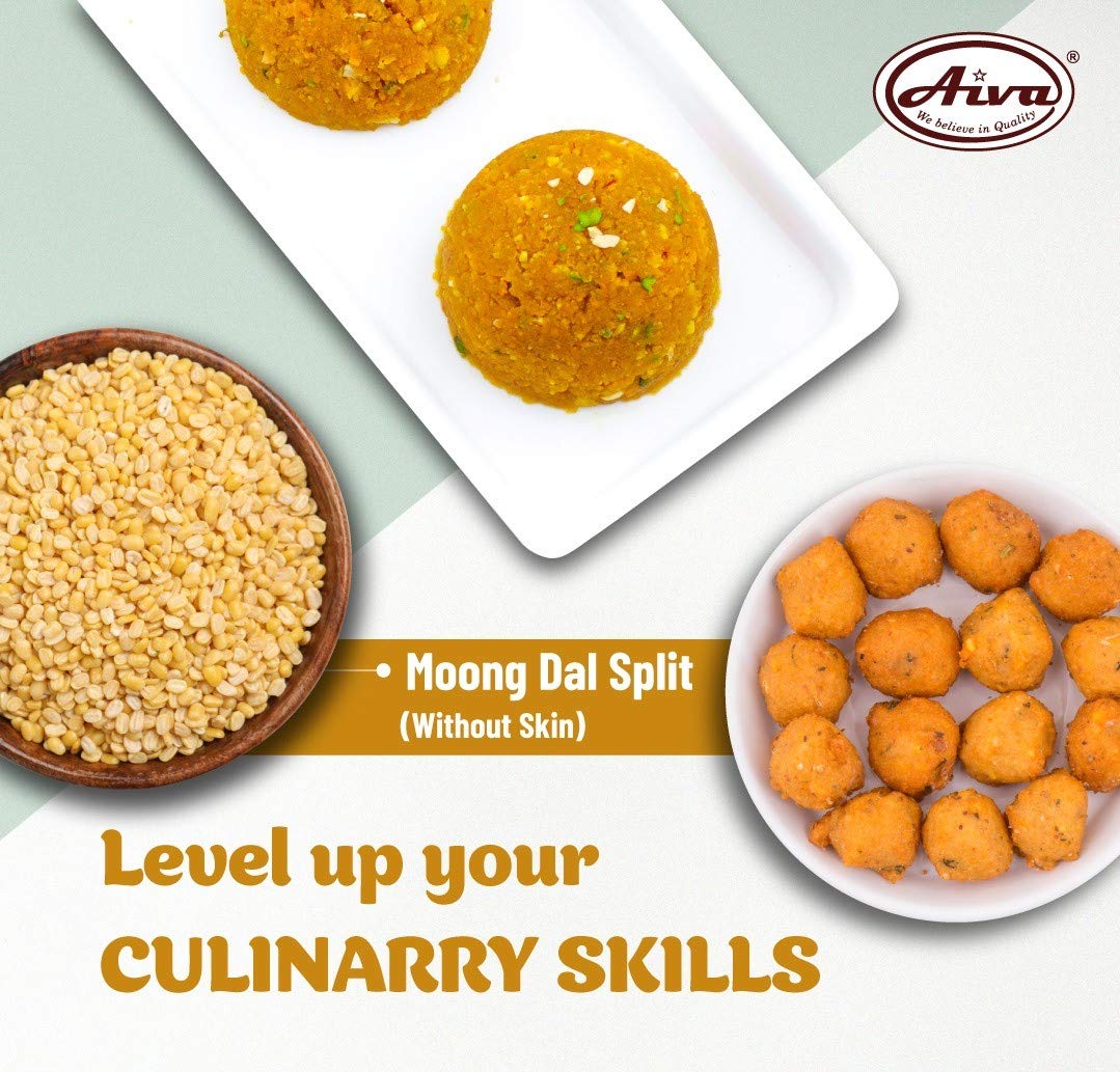 Aiva Moong Dal Yellow/Moong Dhuli (Split Mung Beans Without Skin) - 4 LB, Moong Dal Mung Lentils