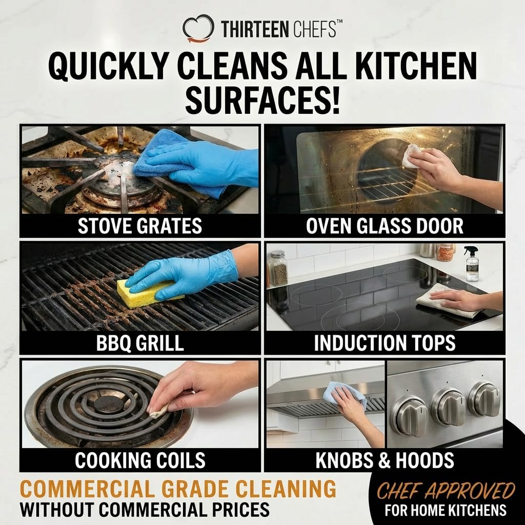 Thirteen Chefs Gas Range Cleaner and Degreaser - Stove Grates, Oven Glass Doors, Grills - Cuts Through Baked on Food (32oz)