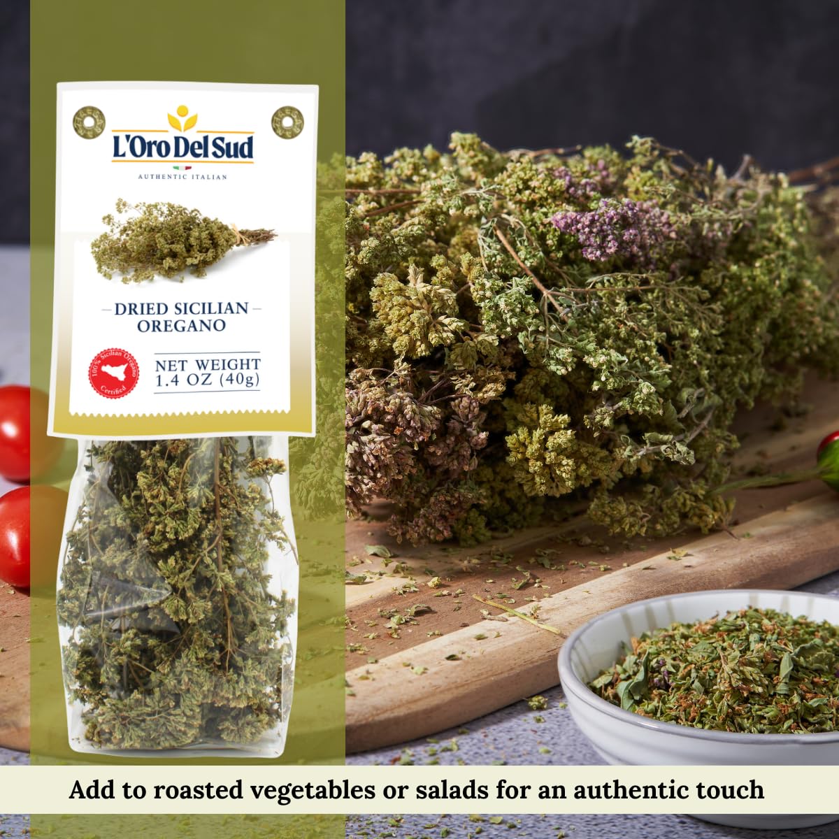Oregano, Dried Sicilian Oregano on the Stem, Product of Italy, 1.4 oz (40 g), All Natural, Non-GMO, Product of Italy, L'Oro del Sud