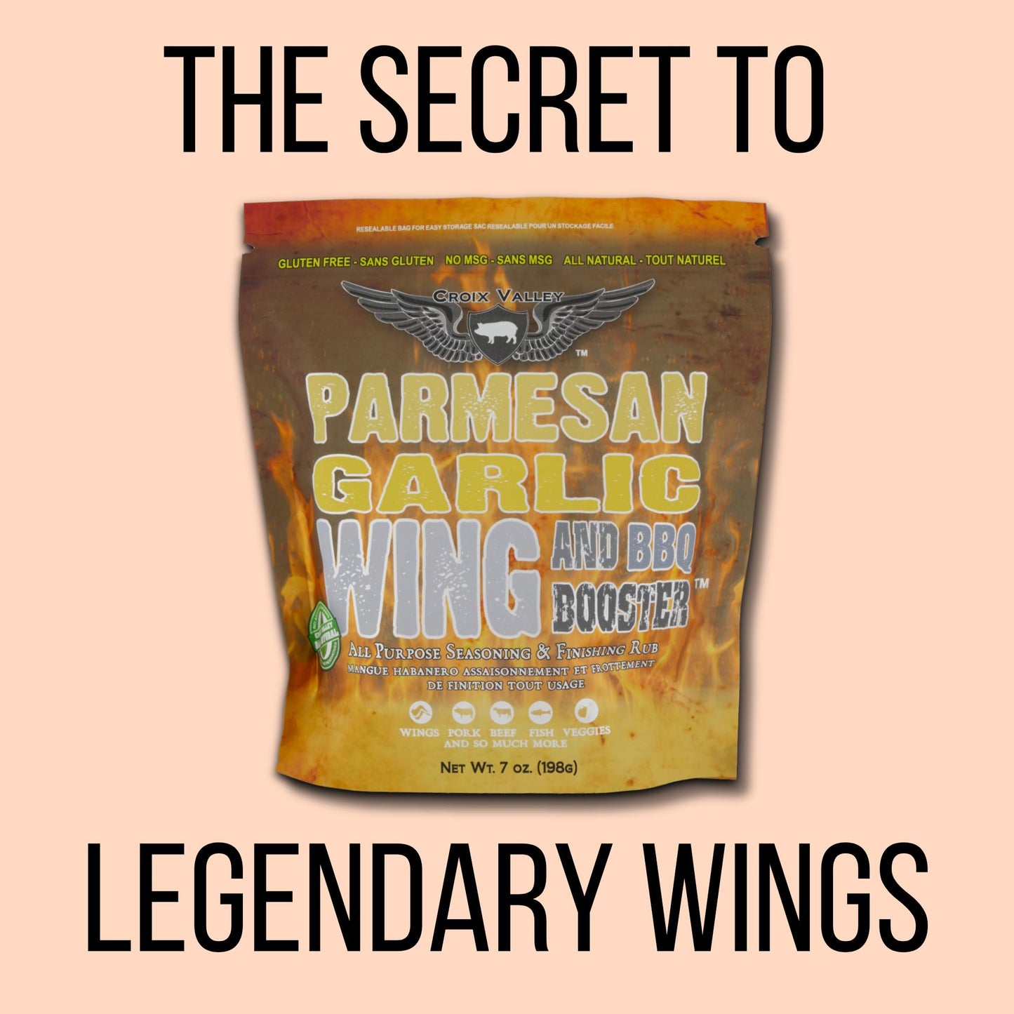 Croix Valley Parmesan Garlic Wing & BBQ Booster™ Garlic Parmesan Wing Seasoning - Dry Rub & Finishing Dust for Wings, Fries & Chicken - 3 Pack (7 oz