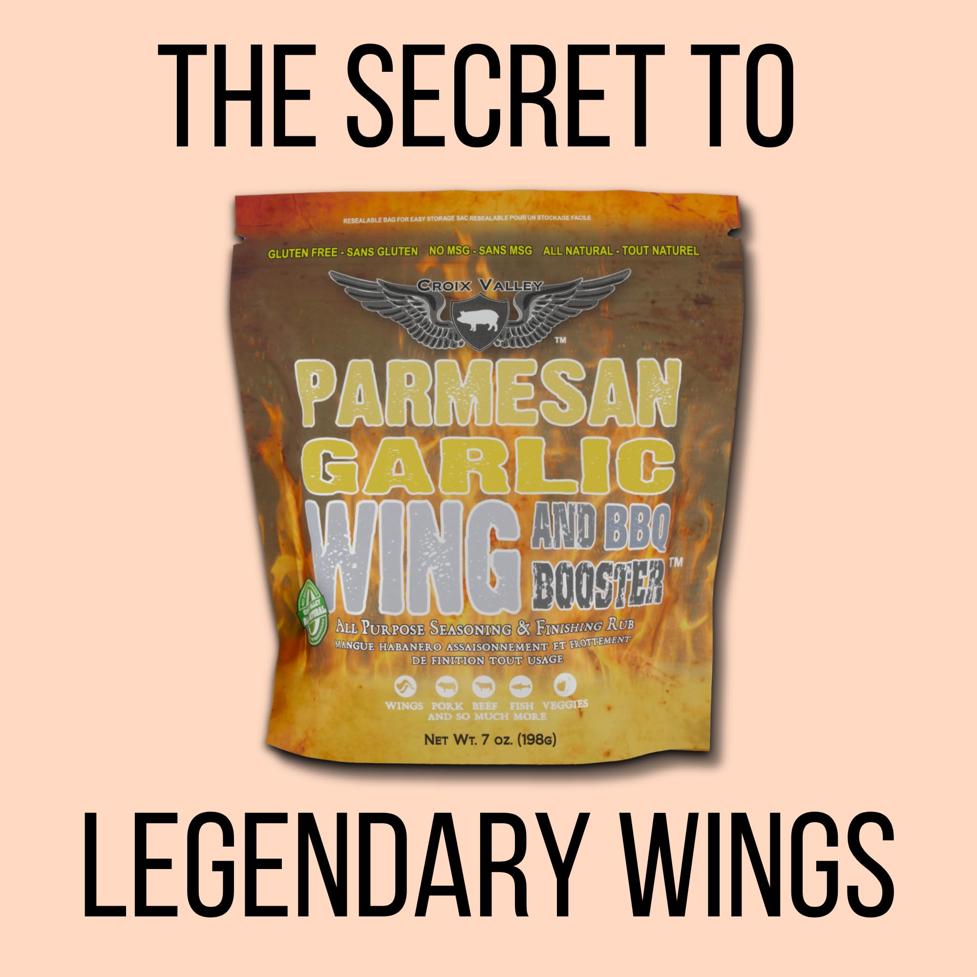Croix Valley Parmesan Garlic Wing & BBQ Booster™ Garlic Parmesan Wing Seasoning - Dry Rub & Finishing Dust for Wings, Fries & Chicken - 3 Pack (7 oz