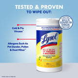 Lysol Disinfectant Wipes Multi-Surface Antibacterial Cleaning Wipes, Dorm Room Essentials For Disinfecting and Cleaning Lemon and Lime Blossom 80