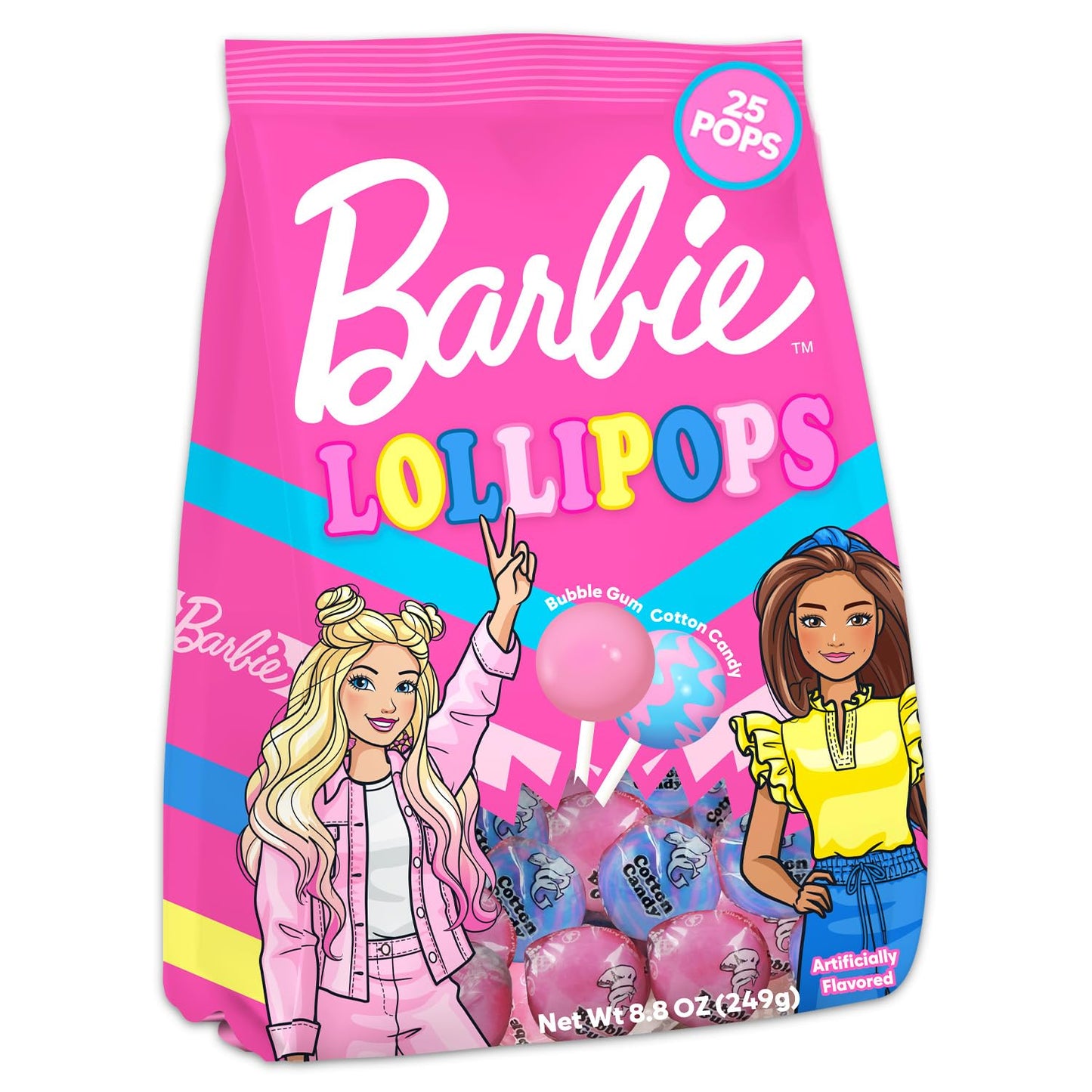 Barbie Lollipop Bulk Pack - 100 Individually Wrapped Halloween Hard Candy Suckers, Sweet Treats, Pinata, Stickers - Assorted Pop Flavors Party Favors