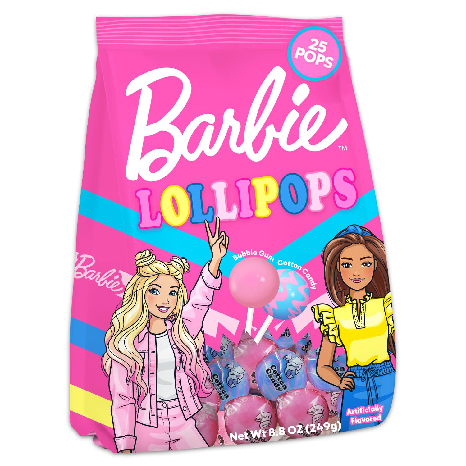 Barbie Lollipop Bulk Pack - 100 Individually Wrapped Halloween Hard Candy Suckers, Sweet Treats, Pinata, Stickers - Assorted Pop Flavors Party Favors
