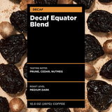 Equator Coffees, Equator Blend Decaf Ground Coffee, Medium Dark Roast, Fresh Roasted, Smooth Chocolate Nutmeg Flavor Notes, Sustainable, Decaffeinated