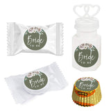 Andaz Press Sage Green with Cream Floral Blossoms Fall Wedding Party Collection, Chocolate Drop Label Stickers Trio, Bride to Be, Floral Bouquet