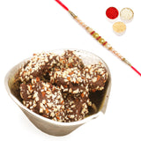 Ghasitaram Gifts Rakhi Gifts for Brothers Rakhi Chocolate Silver Aluminium English Brittle Chocolate Bowl with Pearl Rakhi