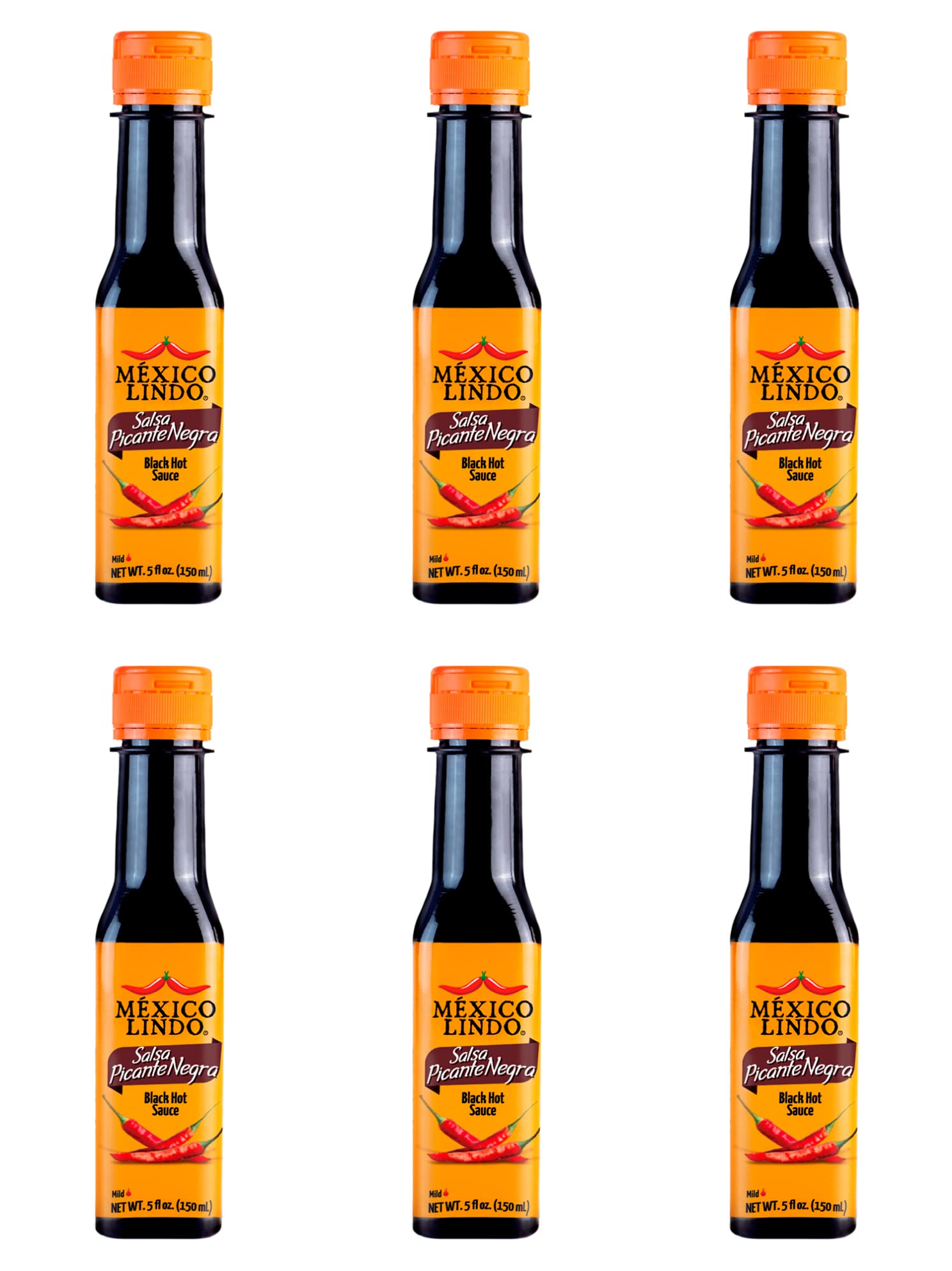 Mexico Lindo Picante Negra Hot Sauce | Light & Spicy | 8,400 Scoville Level | Great with Asian Food, Seafood & Meat | 5 Fl Oz Bottle (Pack of 6)
