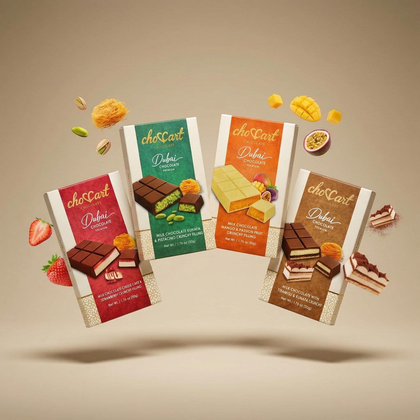 choccart Mango Dubai Chocolate Bars - 4 Pack Bundle | Premium Milk Chocolate with Mango Filling | 4 x 20g | Made in UAE