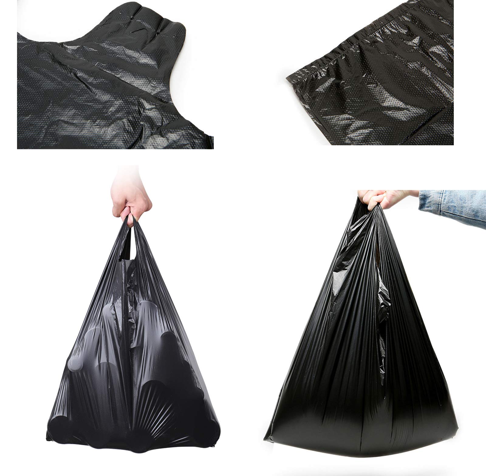 YYaaloa 100 pcs Black Trash Bags with Handles - 14x22 Super Thick 1.8mil Plastic Rubbish Bags for Office, Picnic, Kitchen, Bulk Use