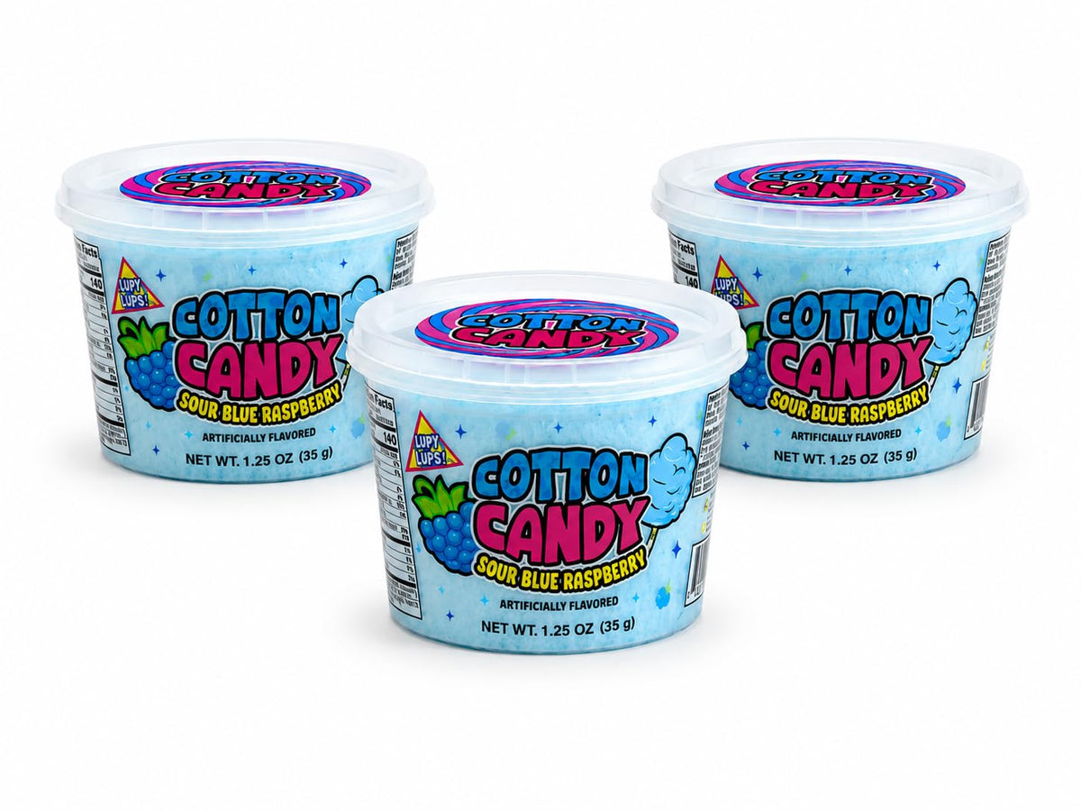 Cotton Candy Tubs | BlueRaspberry flavor Tub 3 pack (3.75 Oz) - | Lupy Lups