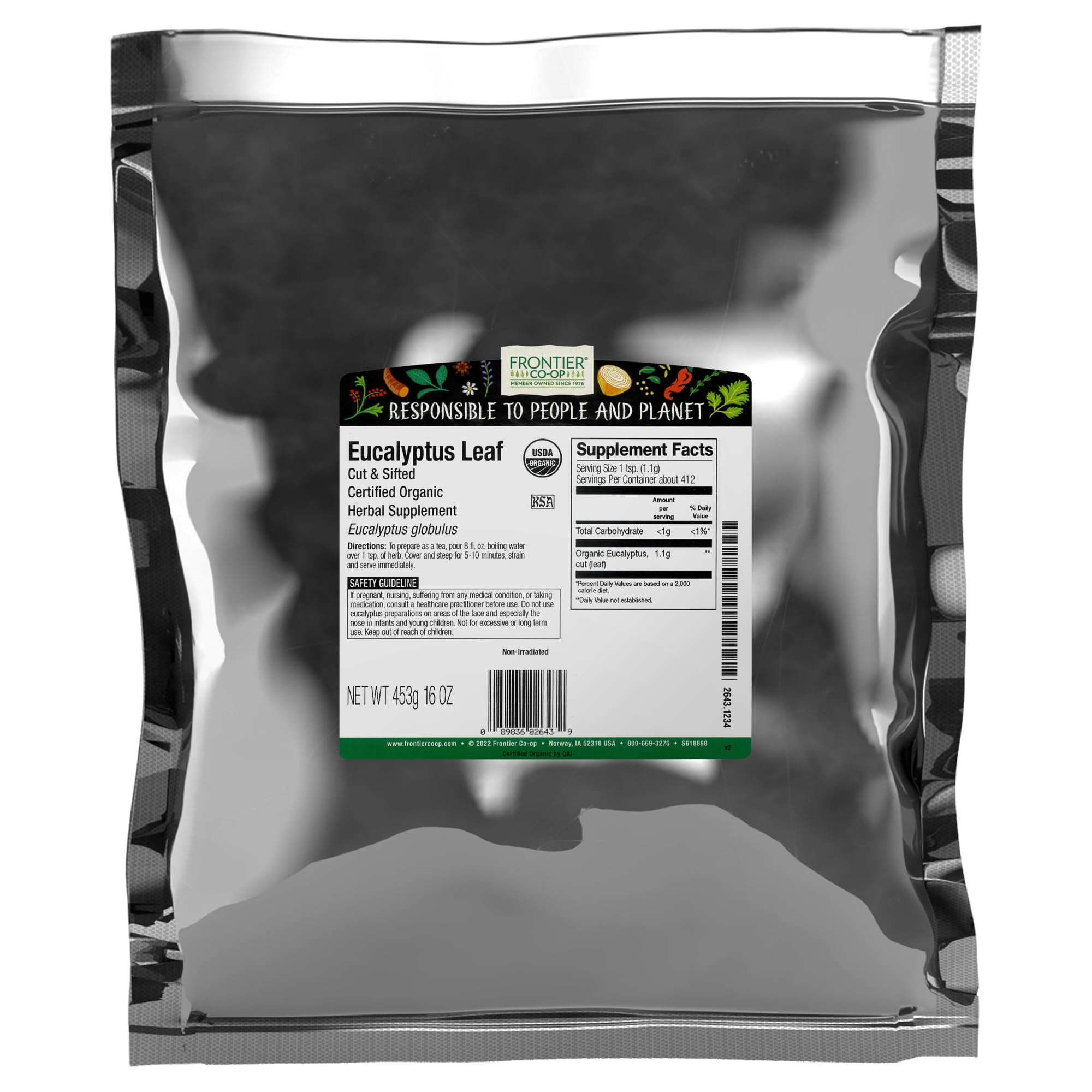 Frontier Eucalyptus Leaf Cut/Sifted Certified Organic, 16 Ounce Bag