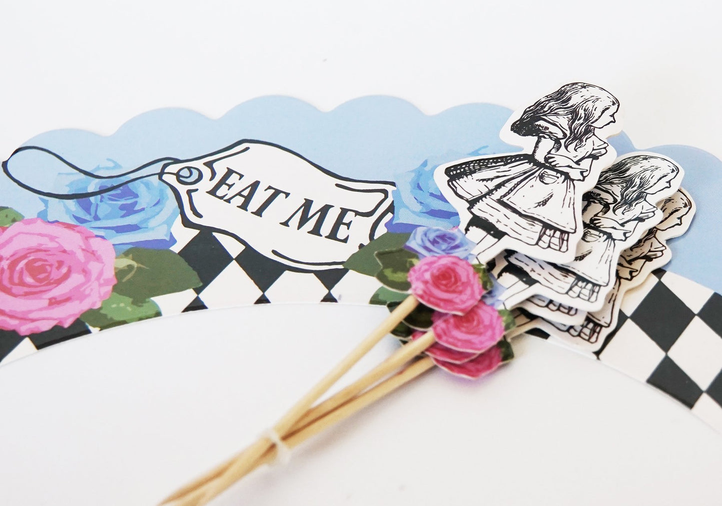 24 Vintage Alice in Wonderland Cupcake Toppers and Wrappers Set - Whimsical Party Picks and wraps for Tea Parties, Birthdays, and Baby Showers by Red
