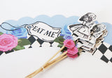 24 Vintage Alice in Wonderland Cupcake Toppers and Wrappers Set - Whimsical Party Picks and wraps for Tea Parties, Birthdays, and Baby Showers by Red
