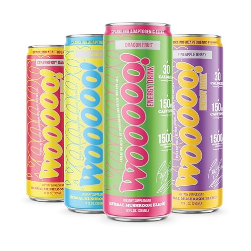Wooooo! Energy Ric Flair Sparkling Adaptogenic Mushroom Energy Drink | Natural Antioxidants & Nootropics | Lion’s Mane & Cordyceps | 150mg Caffeine |