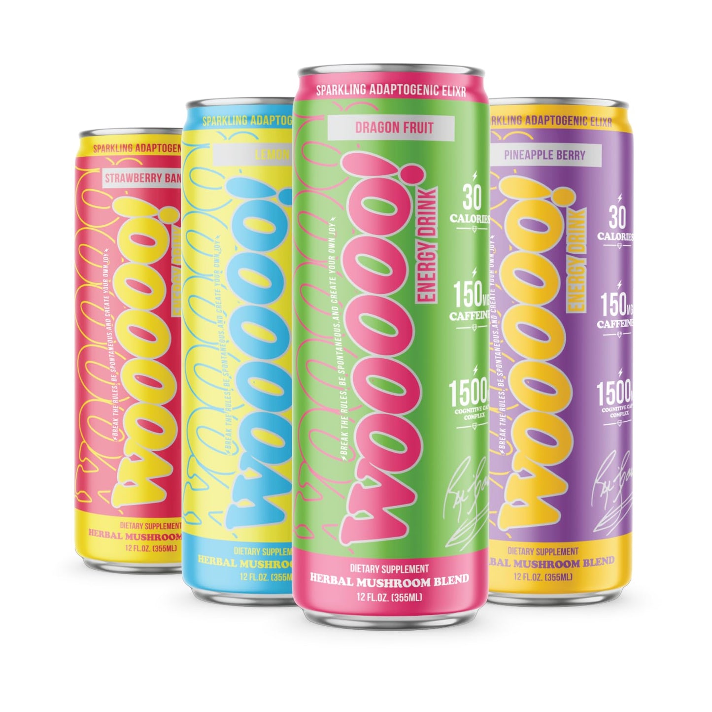 Wooooo! Energy Ric Flair Sparkling Adaptogenic Mushroom Energy Drink | Natural Antioxidants & Nootropics | Lion’s Mane & Cordyceps | 150mg Caffeine |