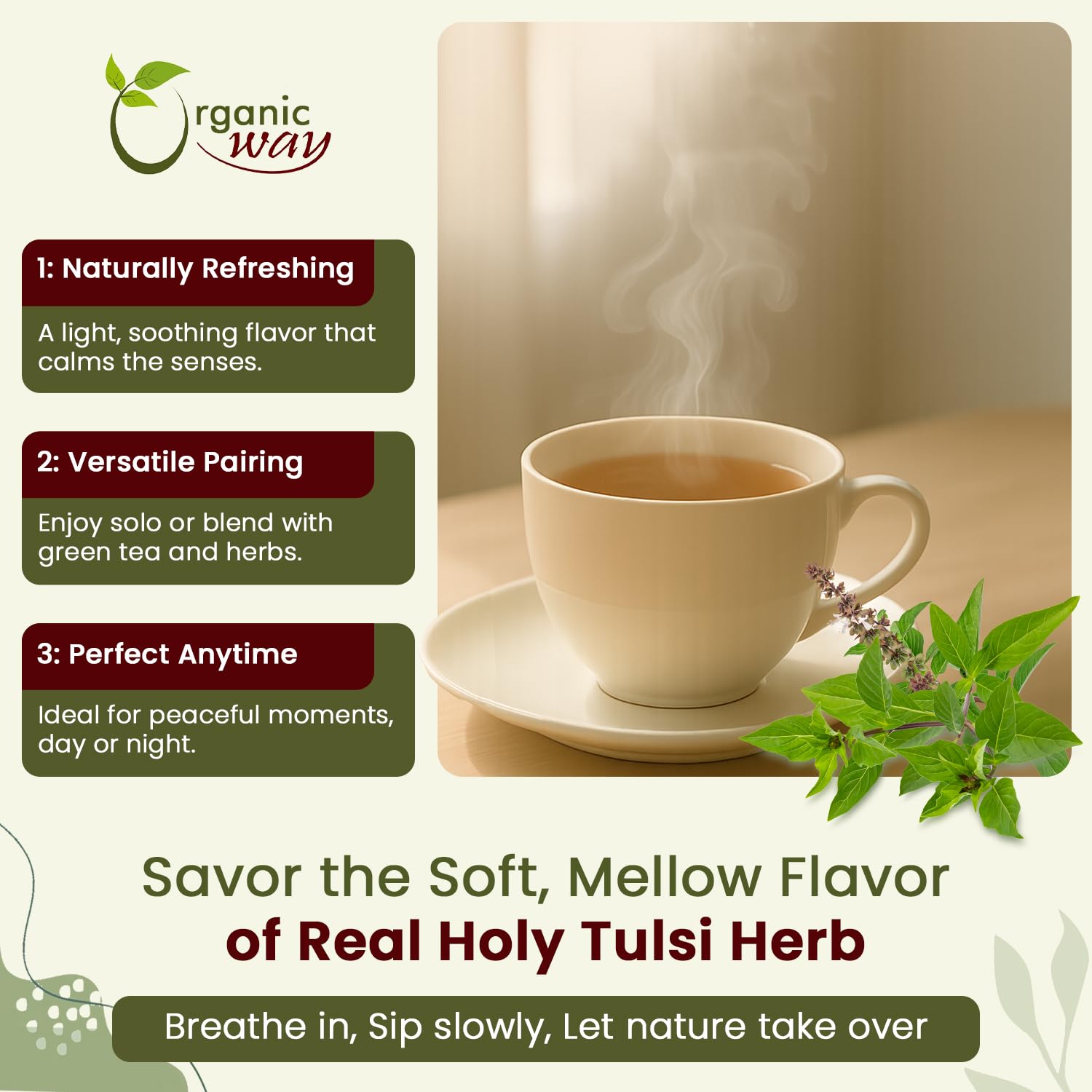 Organic Way Holy Tulsi/Holy Basil Herb Cut & Sifted (Ocimum Tenuiflorum) - Organic & Kosher Certified | Raw, Vegan, Non GMO & Gluten Free | USDA