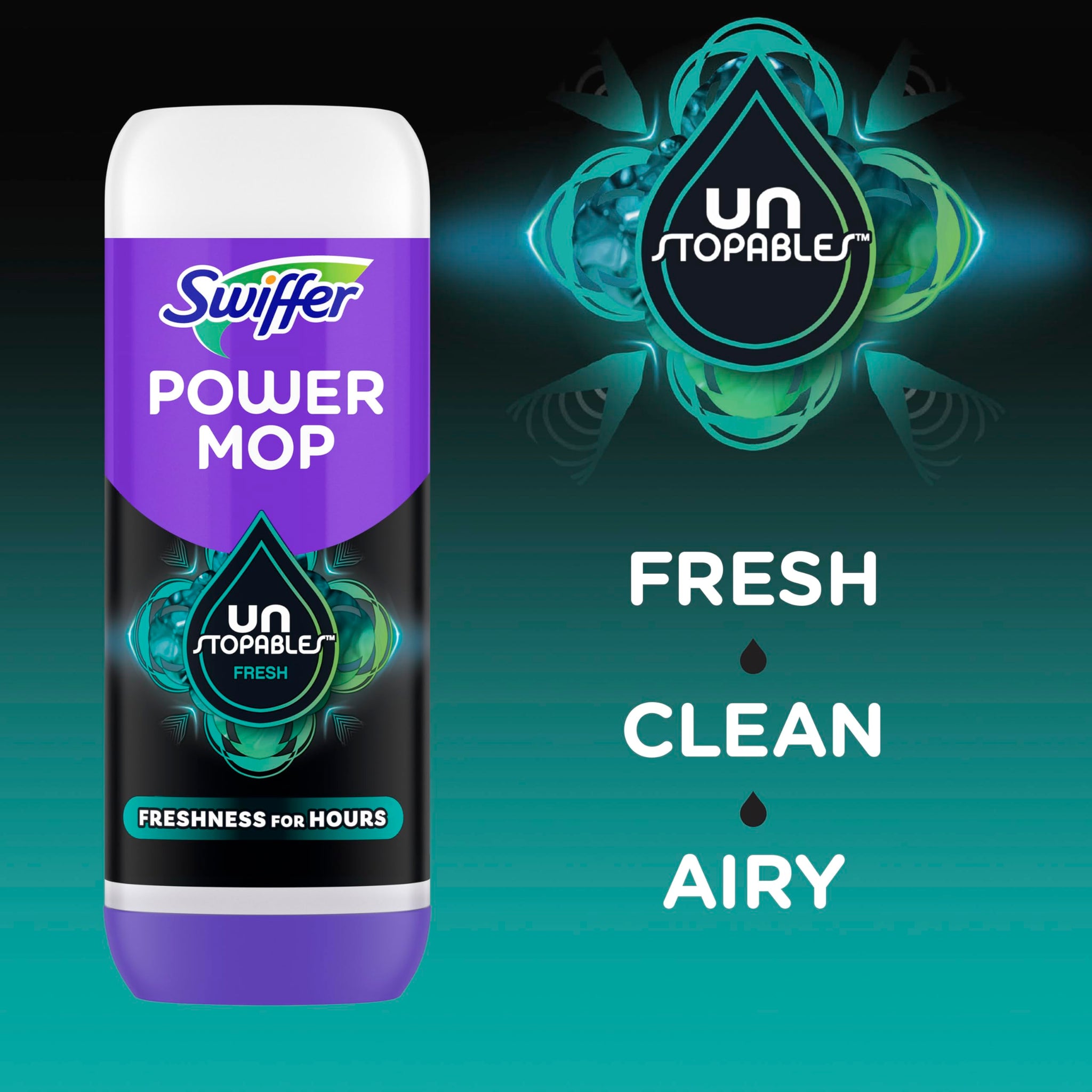 Swiffer PowerMop Floor Cleaning Solution with Unstopables Fresh Scent, PowerMop Refills, Floor Cleaner for Mopping, 25.3 fl oz, 2 Pack