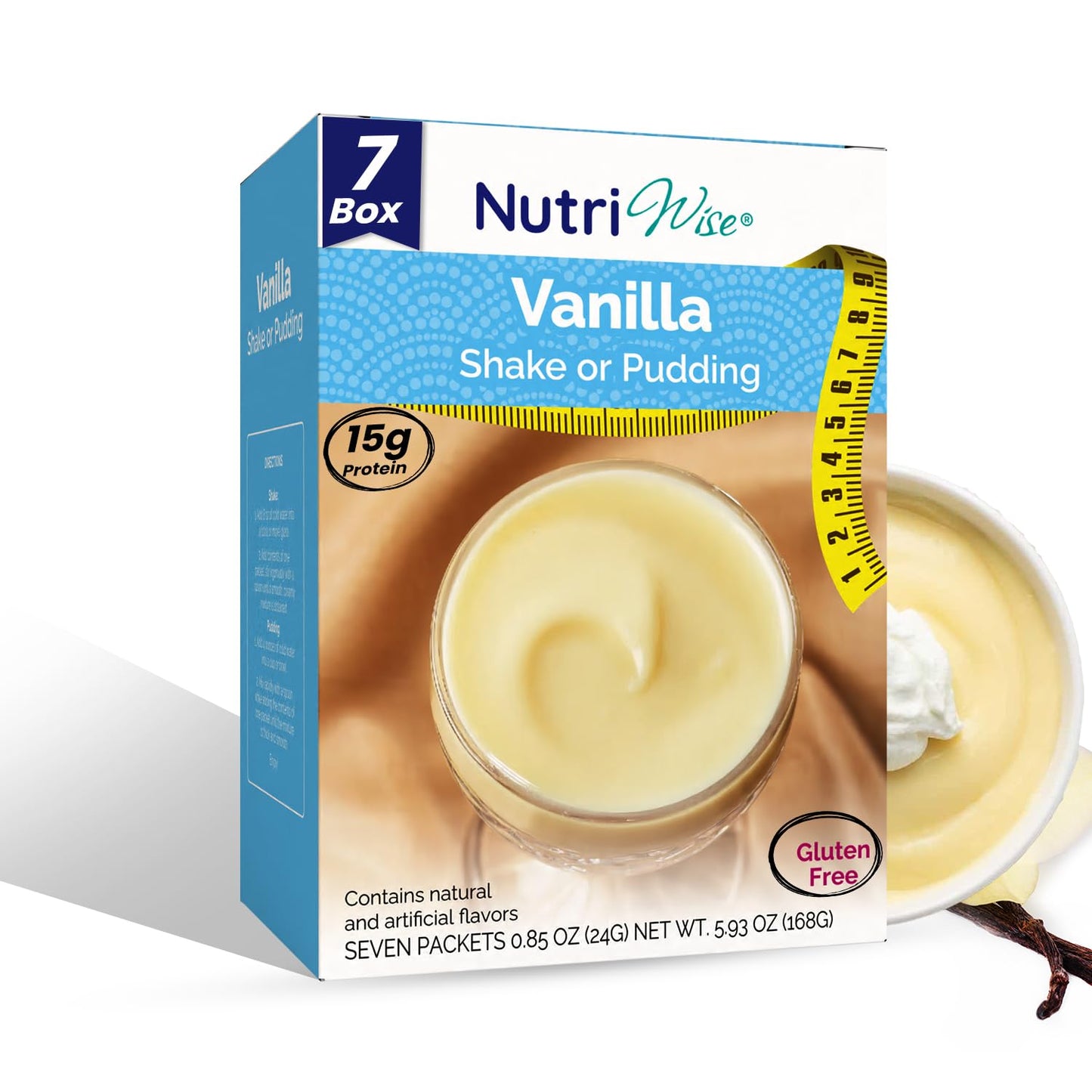 NutriWise - Shake & Pudding | 7/Box | High Protein Diet | Healthy Nutrition | Gluten Free - Low Carb - Low Sugar - Low Fat (Vanilla)