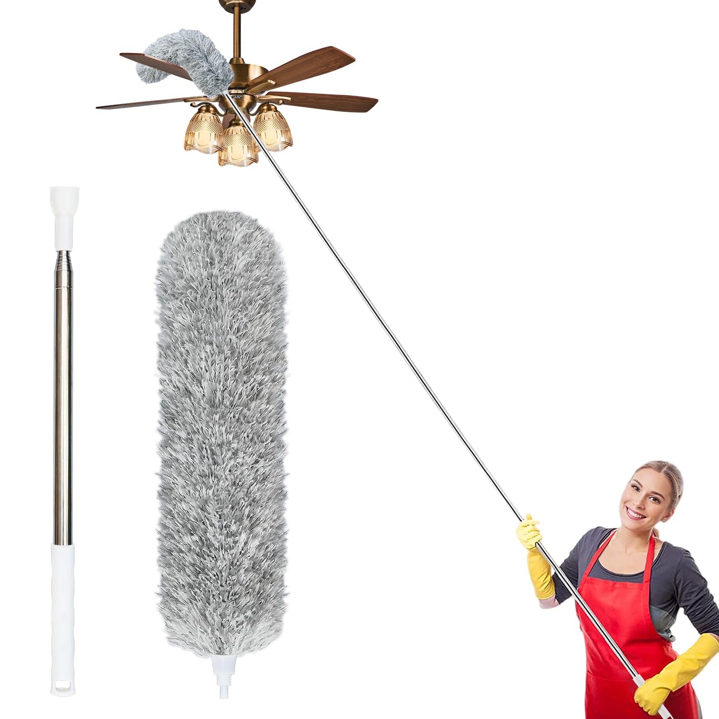 100-inch Extra-Long Dusters, Cleaner Tools with Extension Pole and Bendable and Washable Microfiber Head, Feather Duster for High Ceilings,Ceiling