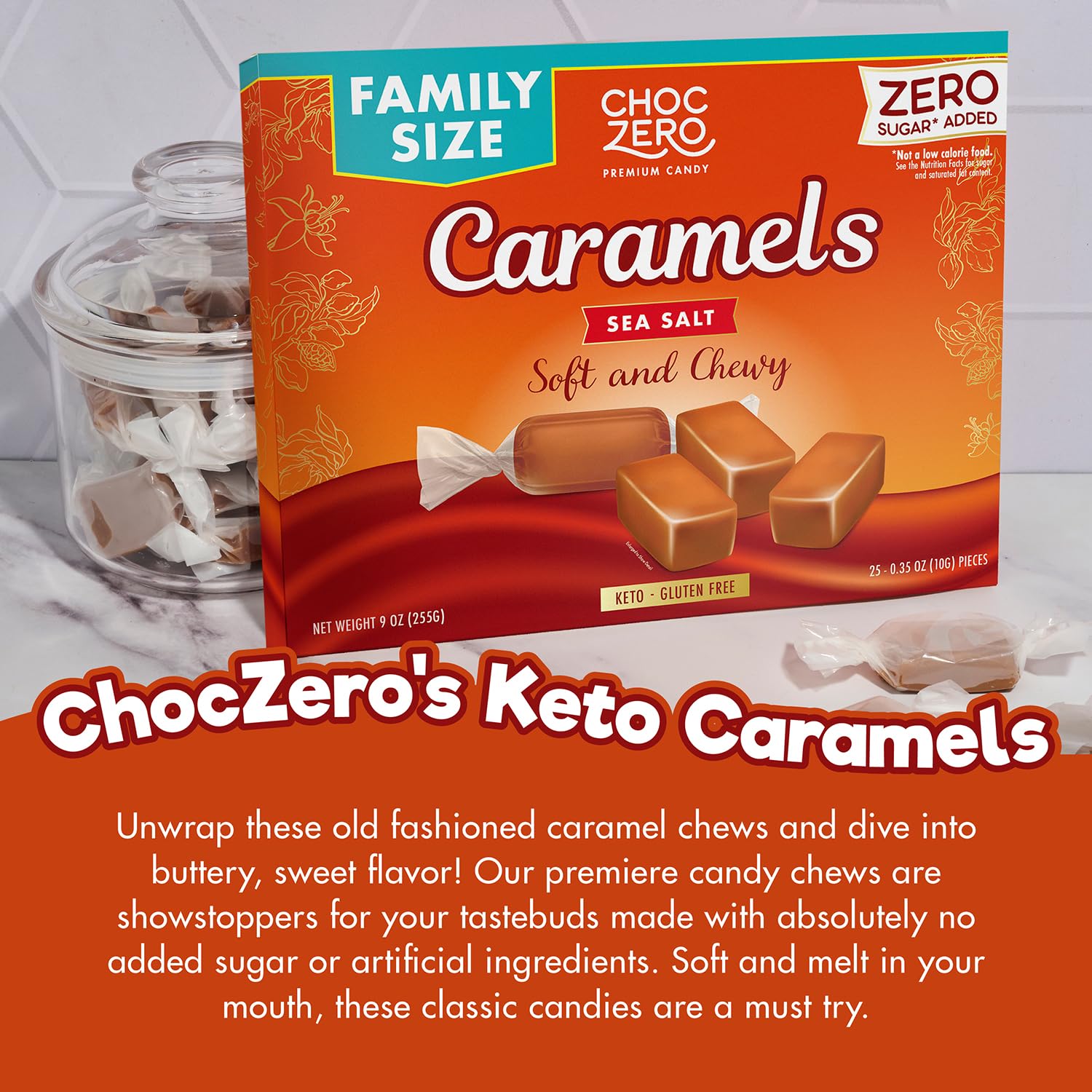 ChocZero Sugar Free Caramels - Keto Caramel Candy - All Natural, Classic Candies - Low Carb Snack (9oz Box)