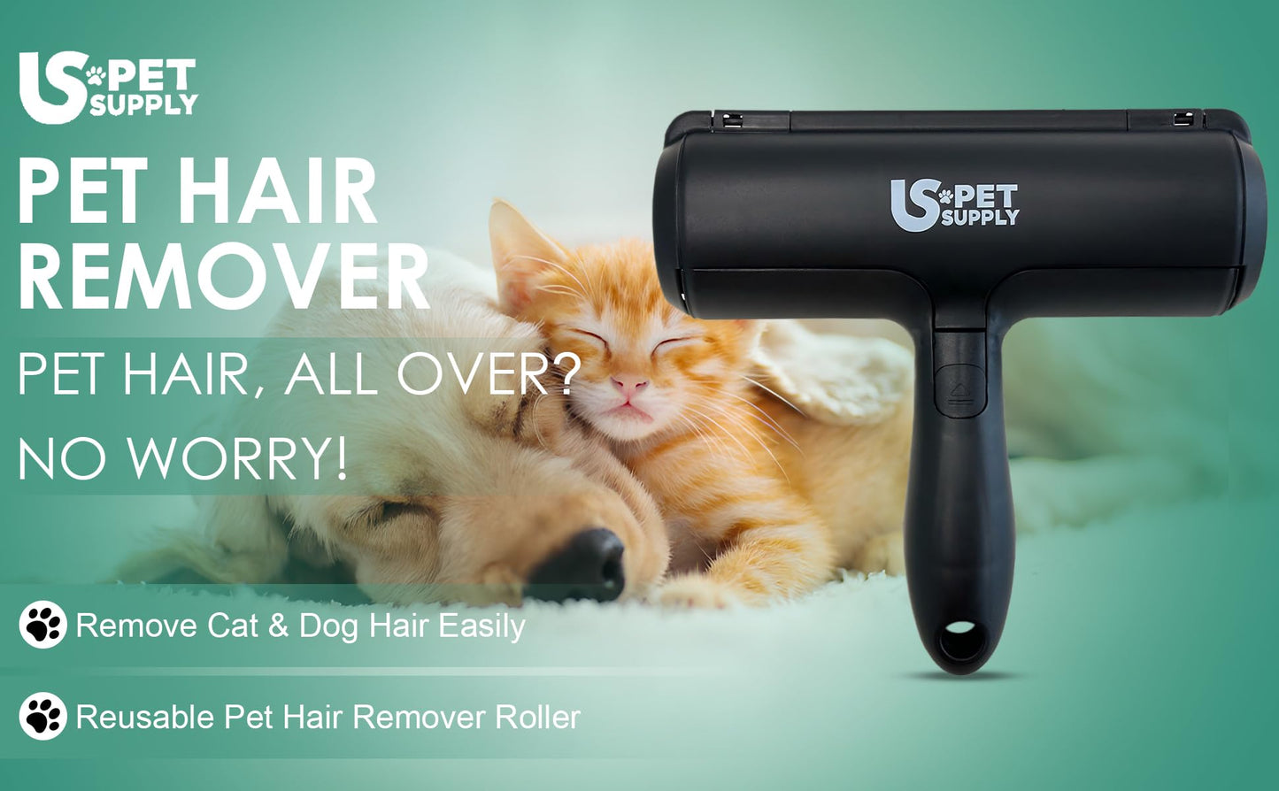US PET SUPPLY Pet Hair Remover Roller-Reusable, Self Cleaning Lint Roller for Pet Hair Removal on Furniture, Carpets, Clothes & Car Seats-Dog & Cat