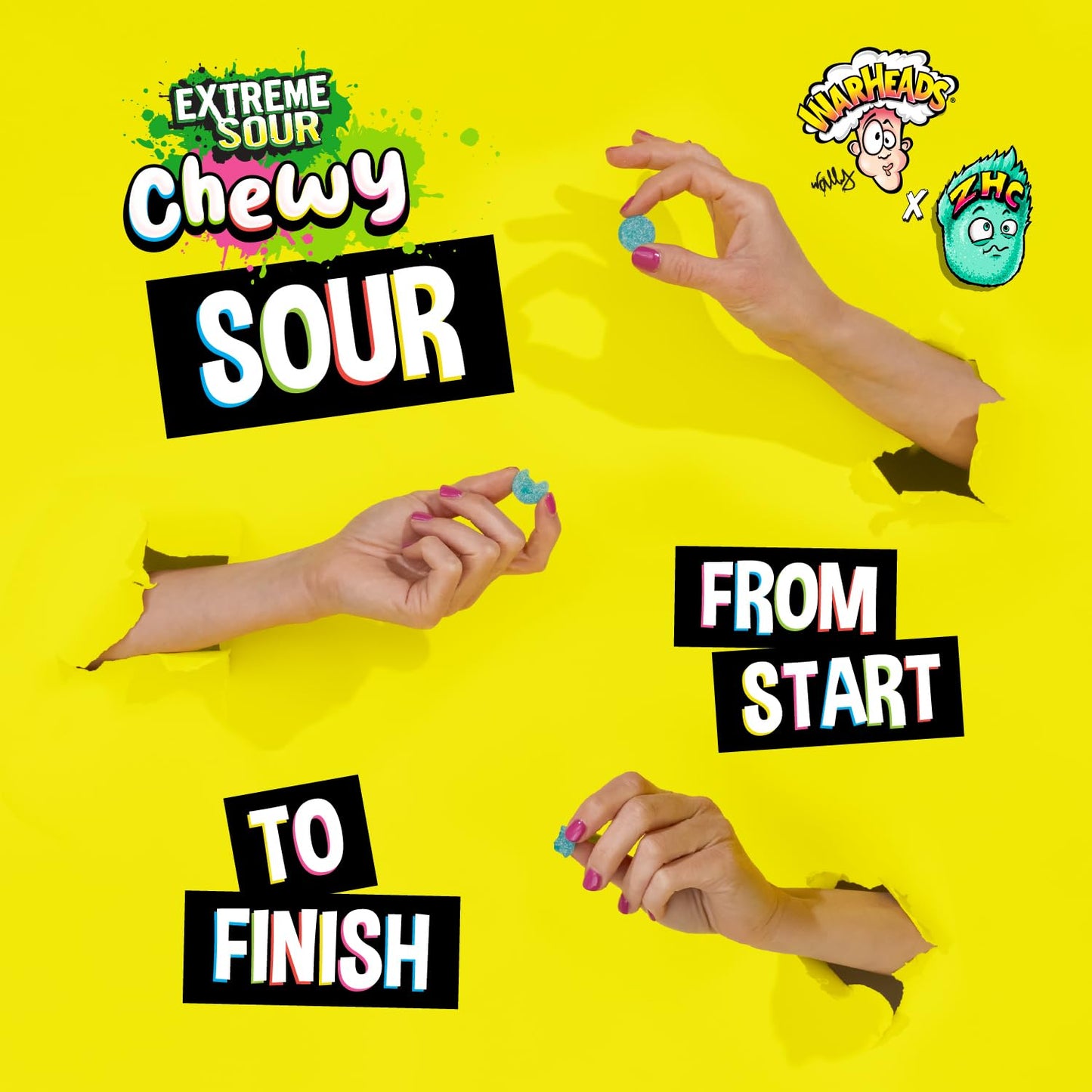 WARHEADS® Extreme Sour Chewy Candy - 7.25 oz Peg Bag - ZHC Collaboration - Assorted Flavors (Watermelon, Lemon, Blue Raspberry, Green Apple, Black