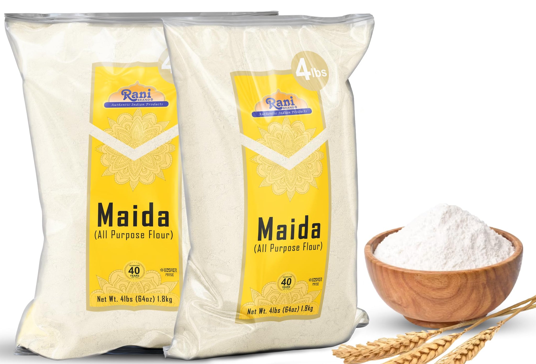 Rani Maida Flour (Indian All Purpose Flour) 64oz (4lbs) 1.81kg Bulk ~ All Natural | Vegan | Gluten Friendly | NON-GMO | Kosher | Indian Origin