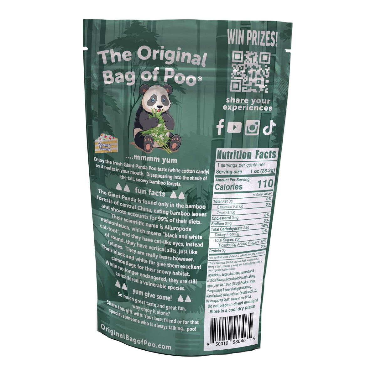 The Original Bag of Poo®, Giant Panda Poo (Vanilla Cotton Candy), Novelty Gag Gift with Free Sticker
