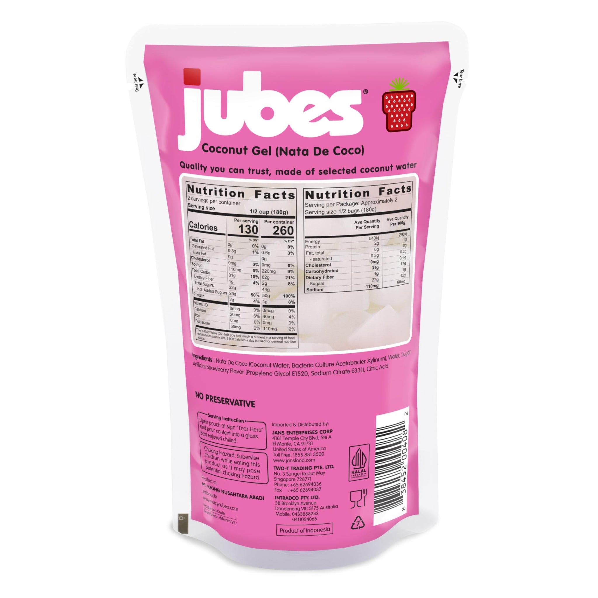 Jubes Strawberry & Mango Nata De Coco Jelly Cubes (12.7 oz, 3 of Each Flavor) - Strawberry & Mango Coconut Jelly Cubes for Sago - Coconut Gel in Syrup