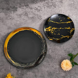 Silver Spoons ROYALTY DINNERWARE PLATES | Gold Rimmed Plastic Plates | Brushed Collection, Dinner Plates, Black