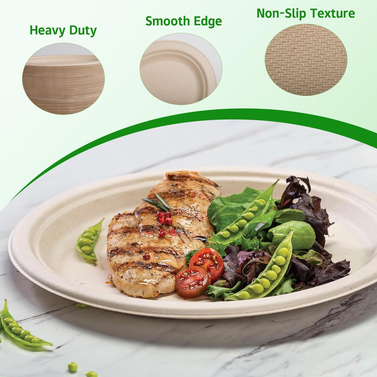 Enjamyo 120 Pack Oval Paper Plates,12.5 Inch Disposable Paper Plates,Super Strong Oval Paper Dinner Plates,Compostable Biodegradable Sugarcane Plates