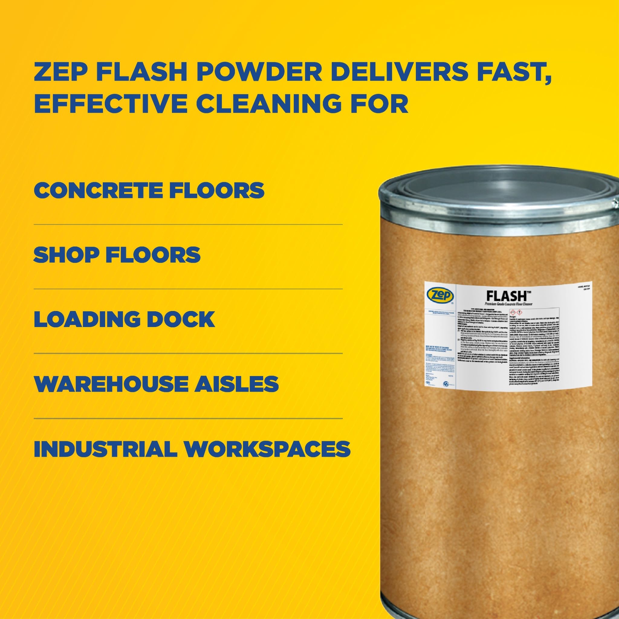 Zep Flash Powdered Concrete Floor Cleaner - 125lb (Case of 1) 72342 - Premium Grade, Alkaline, Removes Grease and Oil Deposits