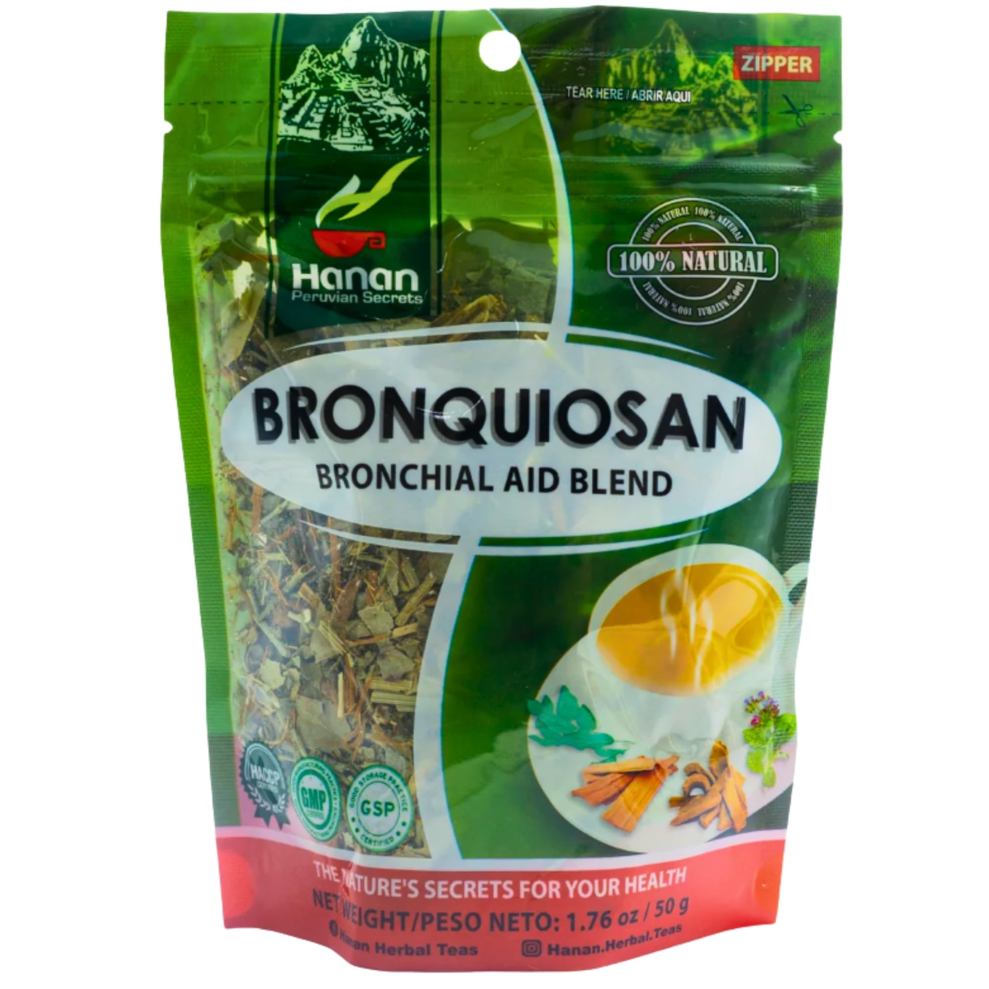 Hanan Respiratory Lung Health Blend 1.76oz - Bronquiosan Loose Leaf Herbal Tea Salud Respiratoria 50g of Dried Eucalyptus Leaves, Cat's Claw, Lungwort