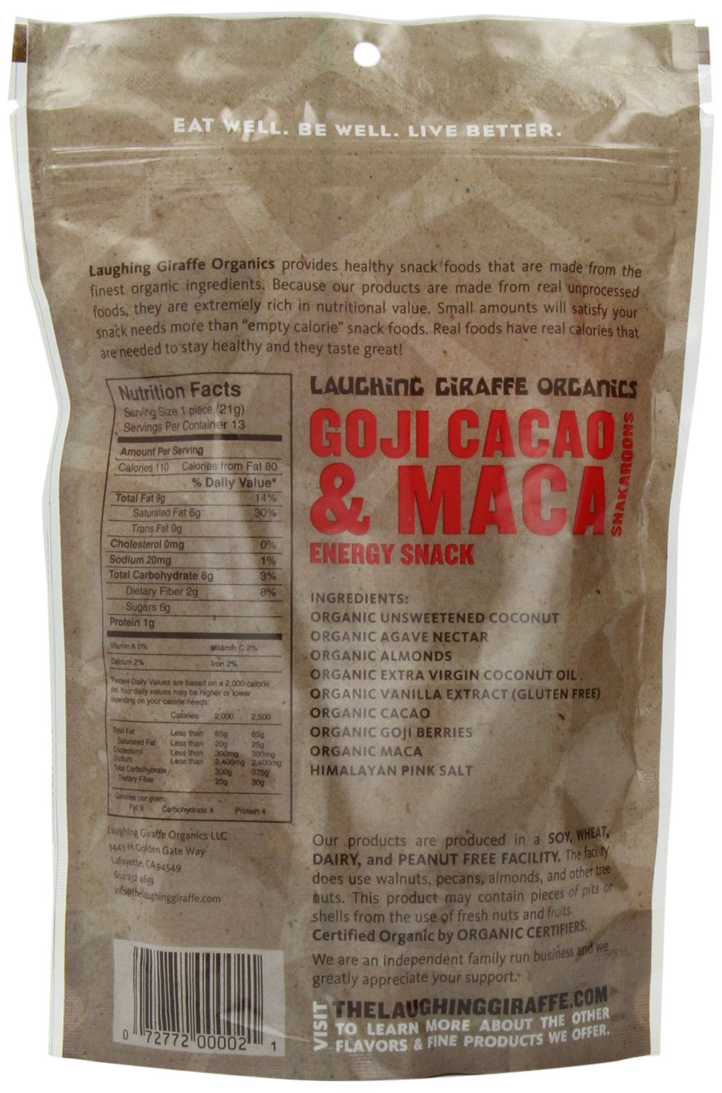 Laughing Giraffe Goji Cacao And Maca Snakaroon, 9.2500-Ounce