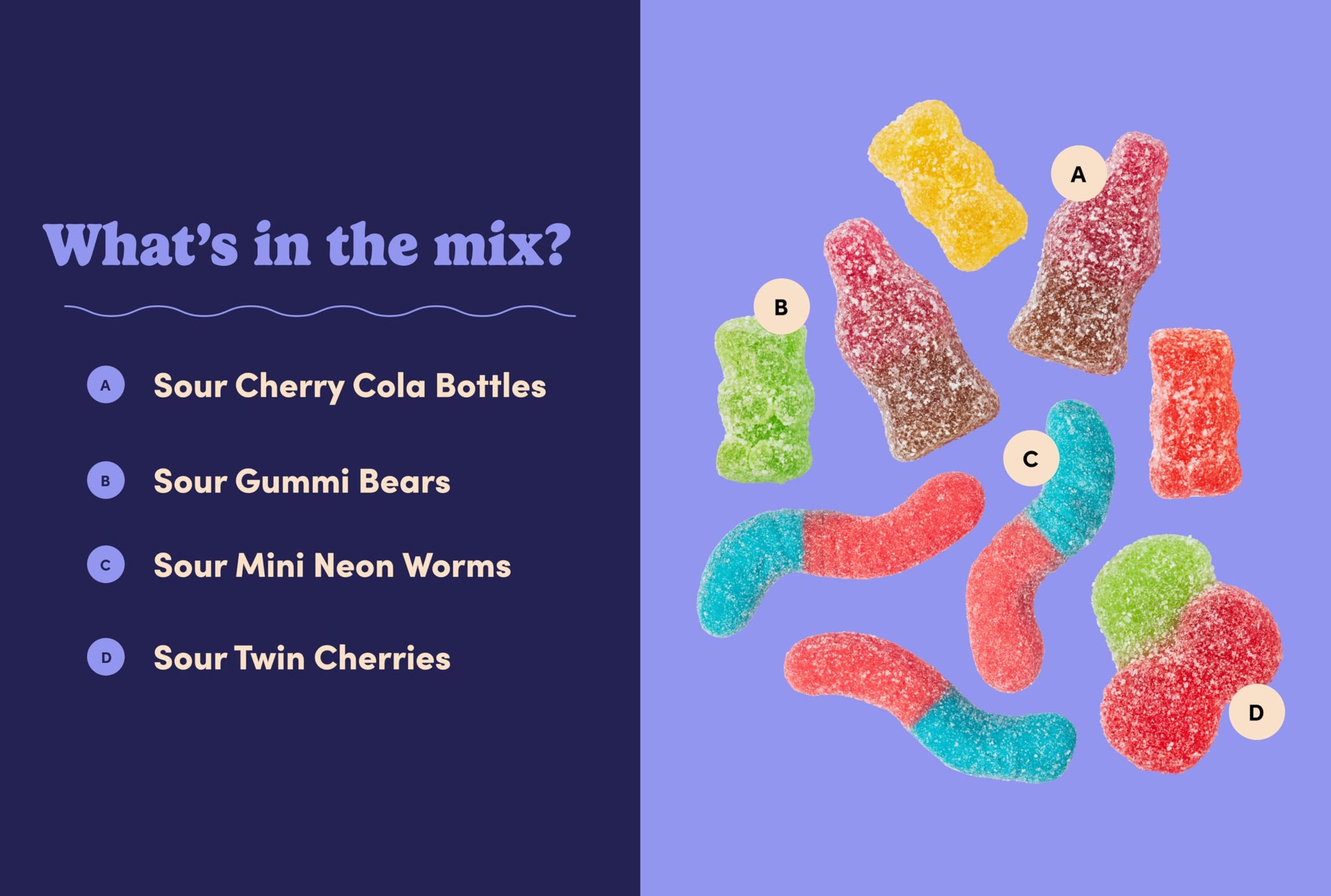 Nuts com Sour Splash Gummy Mix - Assorted Sour Gummy Candy Mix with Bears, Cherry Cola Bottles, Mini Neon Worms & Twin Cherries - Tangy Sweet & Sour