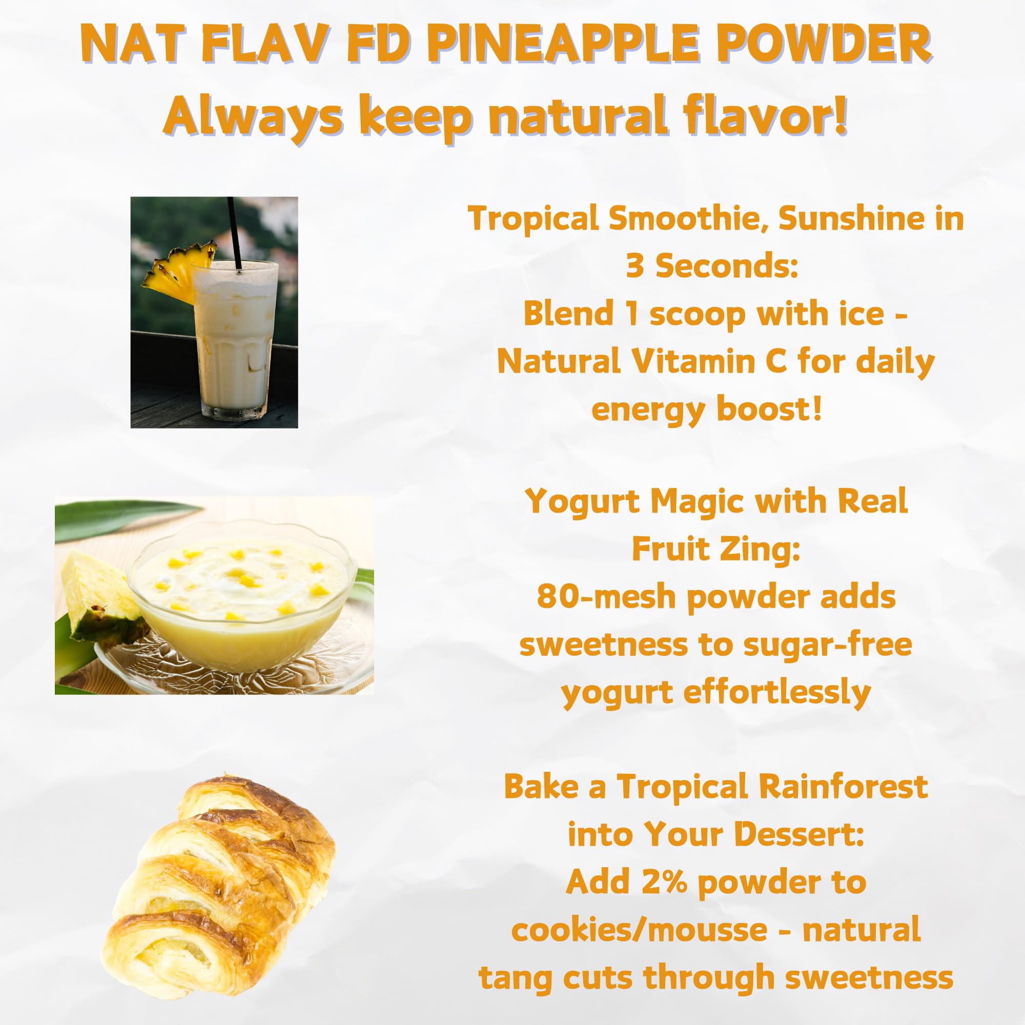 NAT FLAV Freeze Dried Pineapple Powder - 10.5oz/300g | 100% Natural, No Added Sugar, No Preservatives | Pure Tropical Flavor for Smoothies, Baking