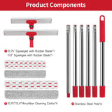86.6" Window Squeegee for Home, Squeegee for Window Cleaning Kit with 6-Section Adjustable Long Handle, 16" & 12" Glass Scraper Squeegee for Shower