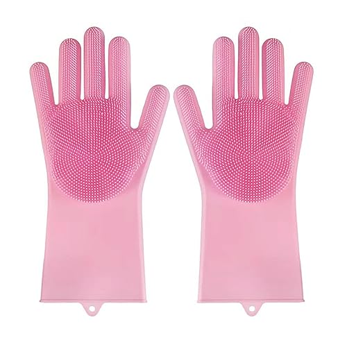 HUAYINGMEI Dishwashing Gloves Kitchen Magic Gloves Dishwashing Brush (Pink)