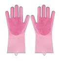 HUAYINGMEI Dishwashing Gloves Kitchen Magic Gloves Dishwashing Brush (Pink)