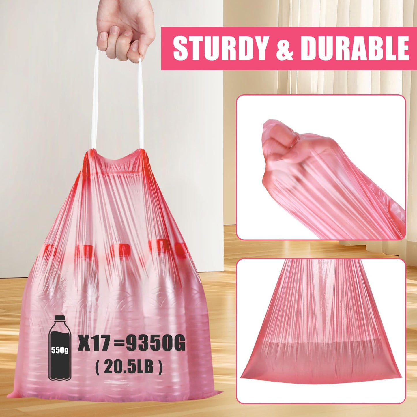 4 Gallon Trash Bags Drawstring 100 Count, JUKFITA Extra Strong Small Garbage Bags, Unscented Trash Can Liners for Bathroom Restroom Office Kitchen