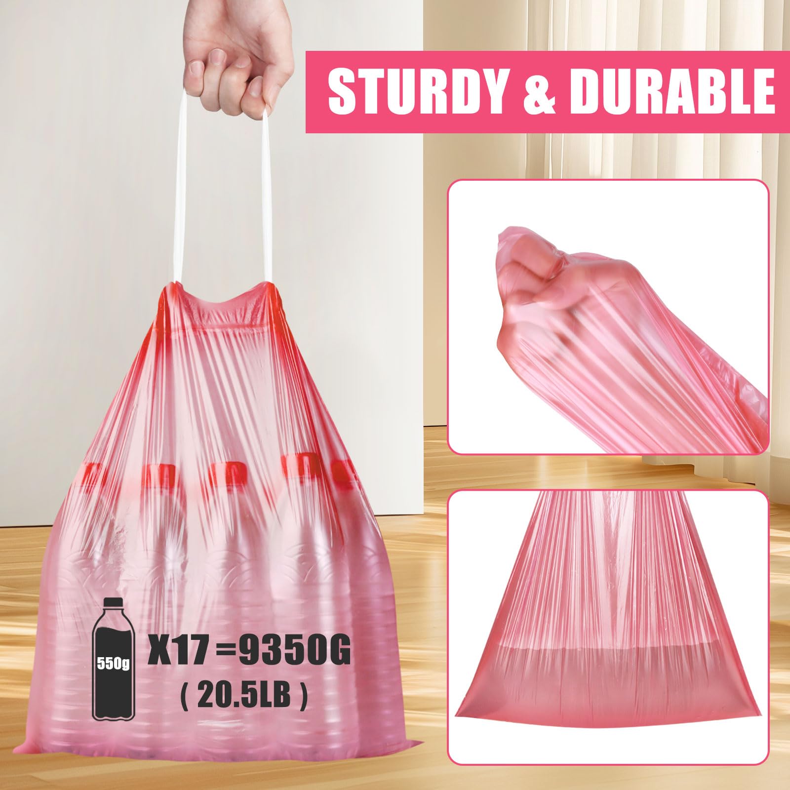 4 Gallon Trash Bags Drawstring 100 Count, JUKFITA Extra Strong Small Garbage Bags, Unscented Trash Can Liners for Bathroom Restroom Office Kitchen