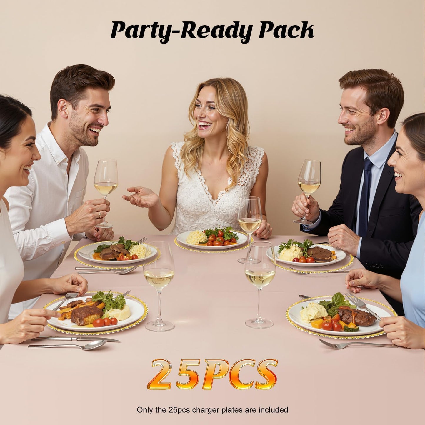 Tiozuiu 25PCS Plastic Paper Plates Set for Party, Clear Charges Plates Desechables Elegant for Dinner, 12.6Inch Wedding Plastic Plates for Event