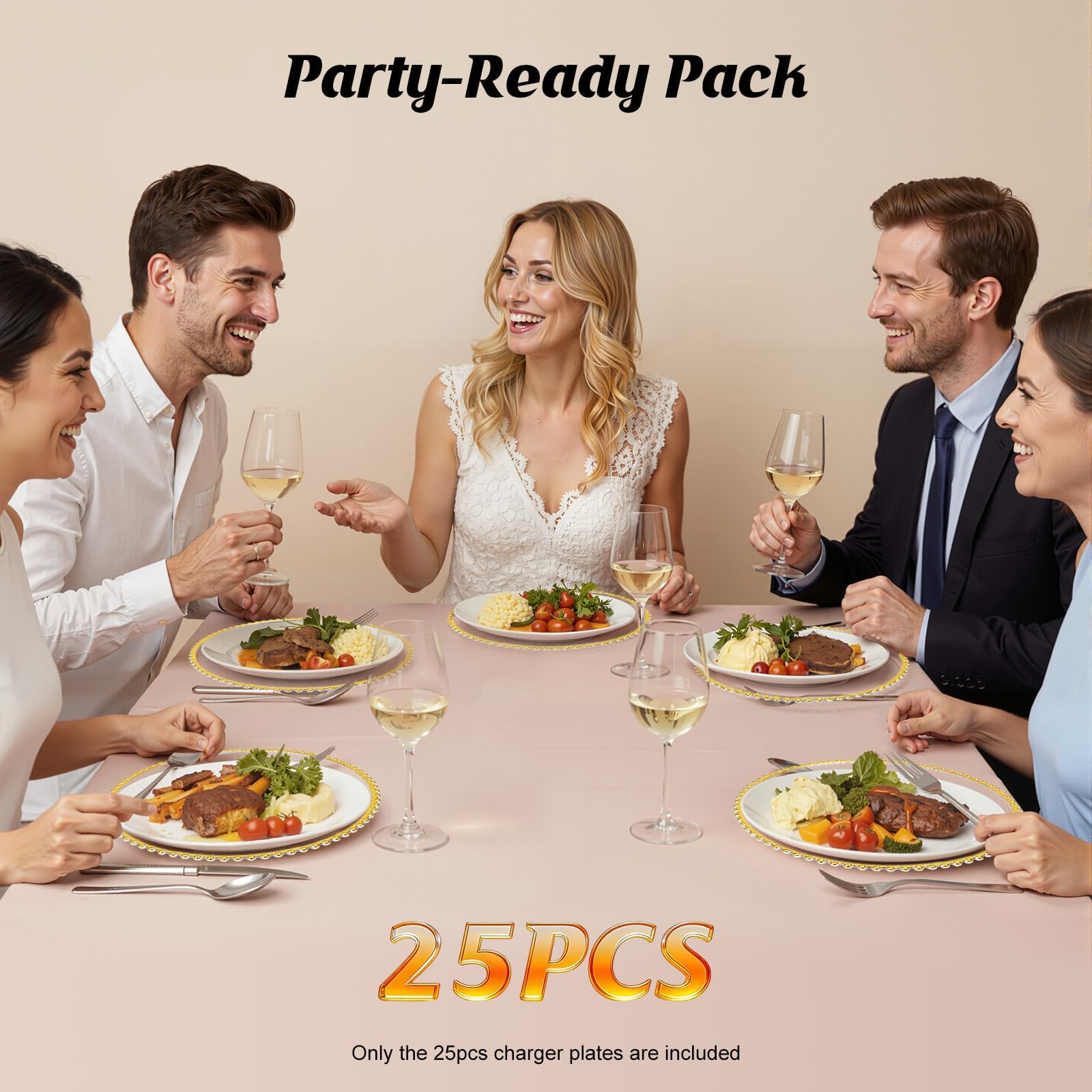 Tiozuiu 25PCS Plastic Paper Plates Set for Party, Clear Charges Plates Desechables Elegant for Dinner, 12.6Inch Wedding Plastic Plates for Event