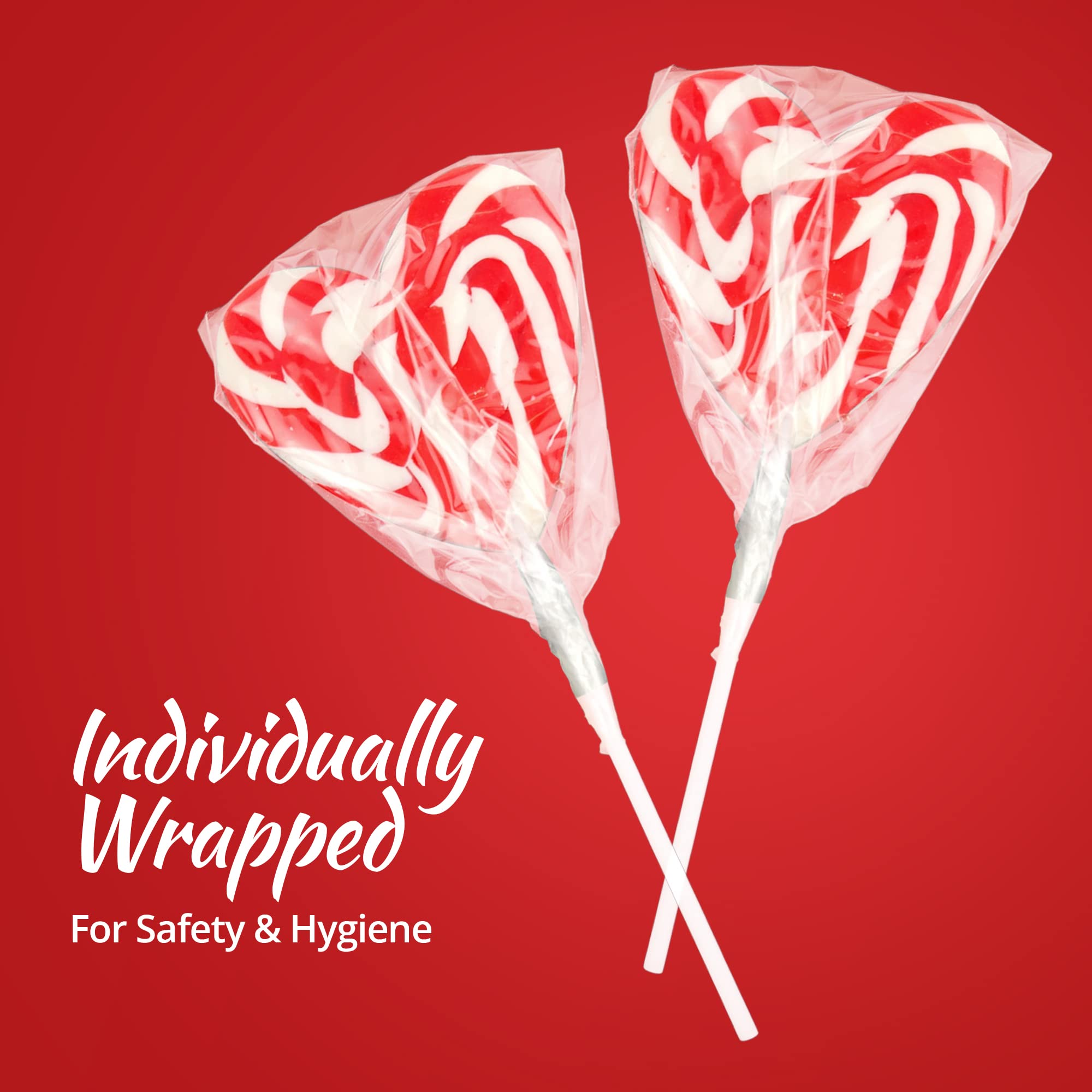 12 Heart Lollipops | HUGE 3 inch Candy Swirl Heart Shapped Red White Lollipops | Non Broken| Delicious Lollipop Candy For Children and Adults -(RED)