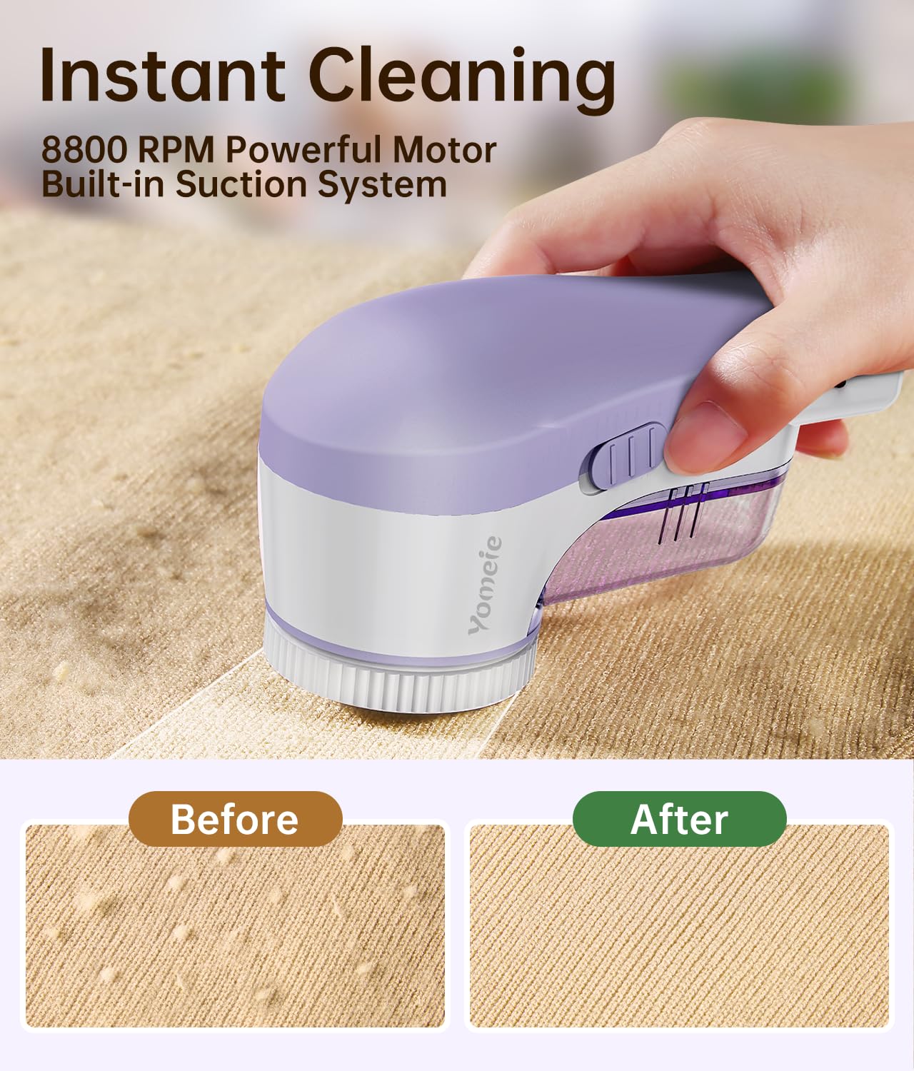 Fabric Shaver Rechargeable, Electric Lint Remover & Pill Remover for Clothes, USB-C Sweater Shaver with 6-Leaf Blade Depiller, Removes Fuzz Pills